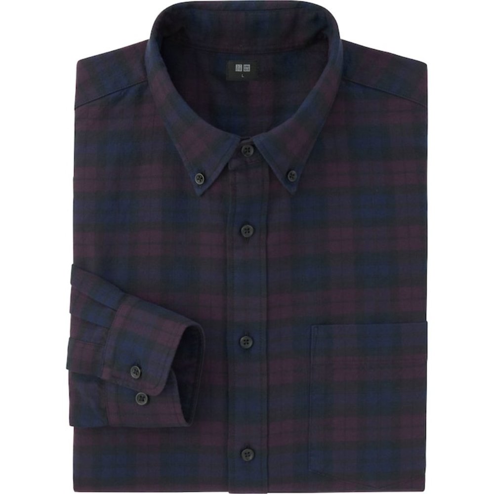 MEN FLANNEL CHECK LONG SLEEVE SHIRT - 78 PURPLE